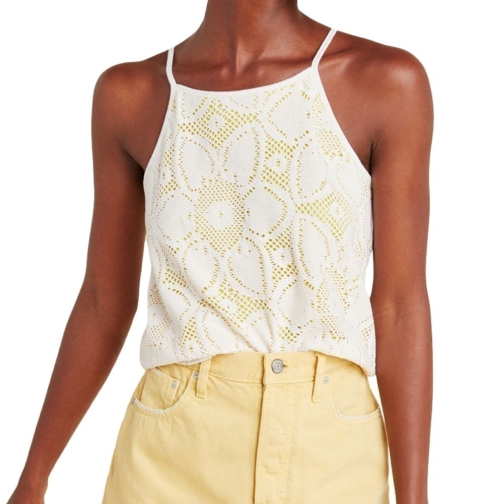 Anthropologie Cosette White Floral Overlay Tank Top